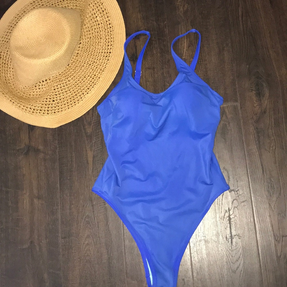 Blue one piece bathing suit